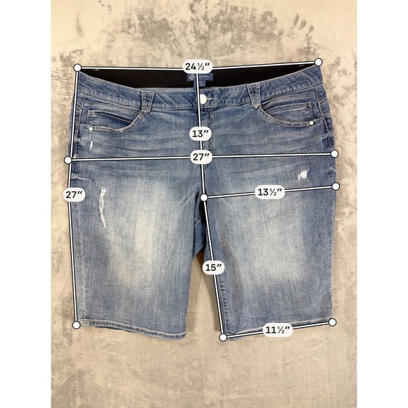 Democracy AB Solution Bermuda Shorts Women's 24W Blue Distressed Denim Shorts - Picture 7 of 8